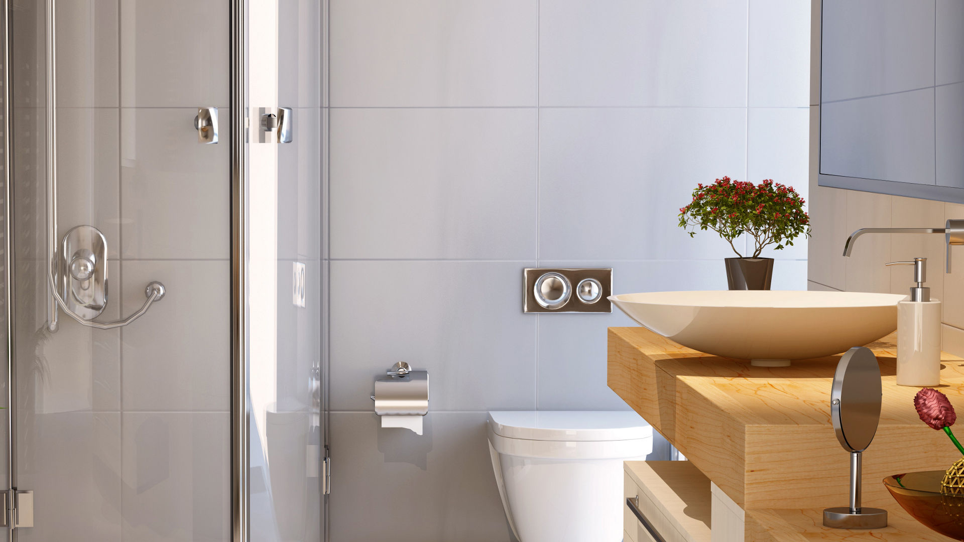 Modern bathroom with shower WC and washbasin