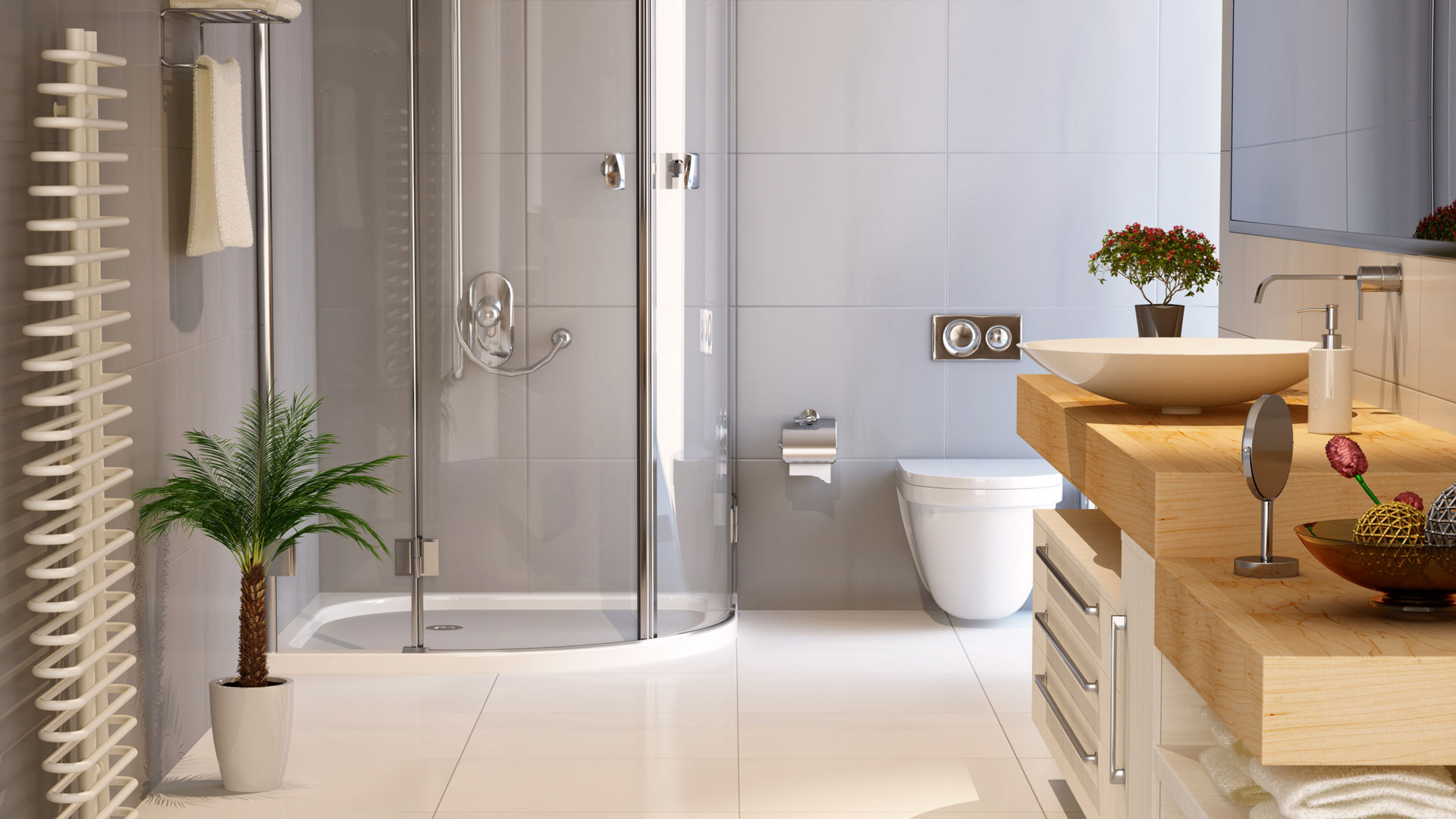 Modern bathroom with shower WC and washbasin