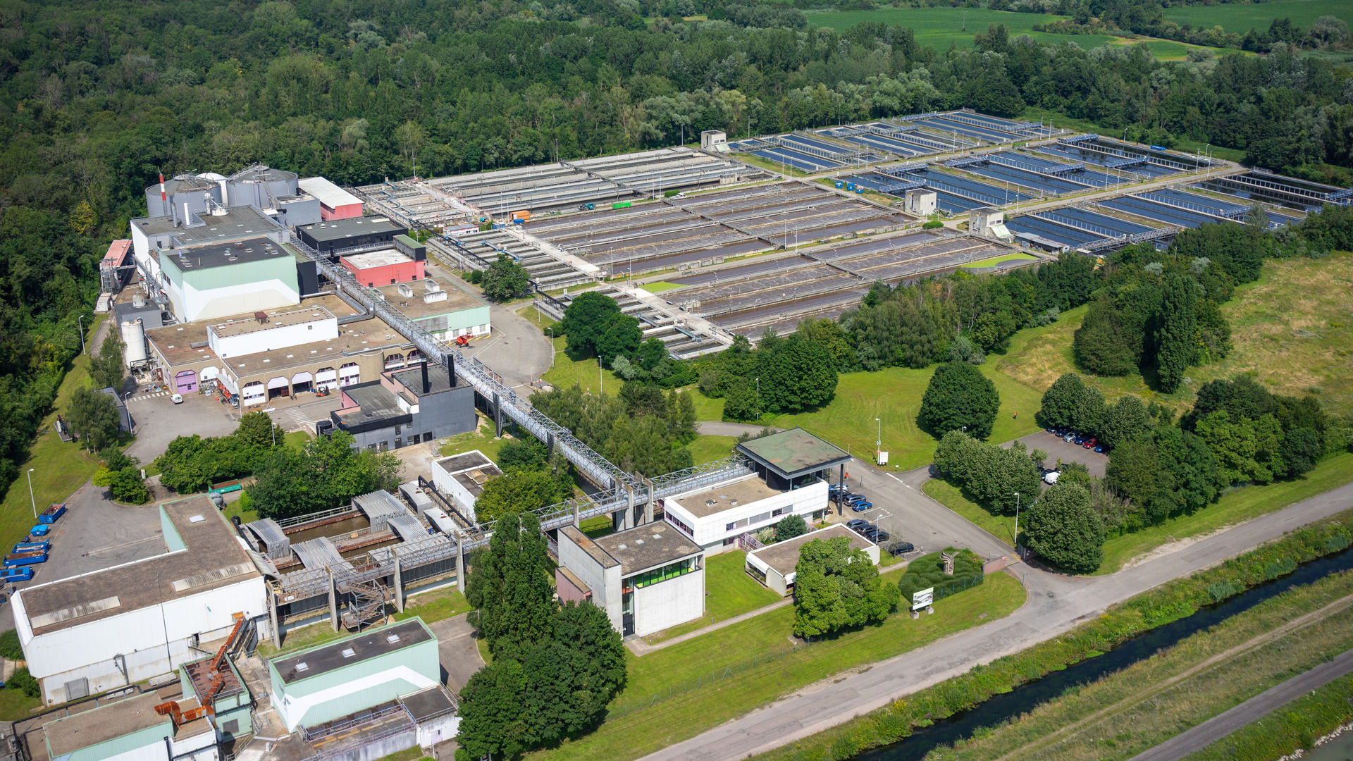 aerial photo of La wantzenau waste water treatment plant