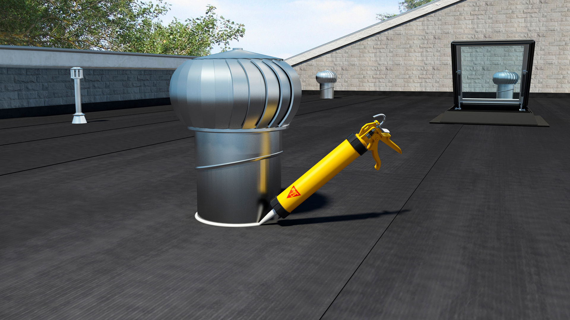 Waterproofing is applied around the base of the roof vent
