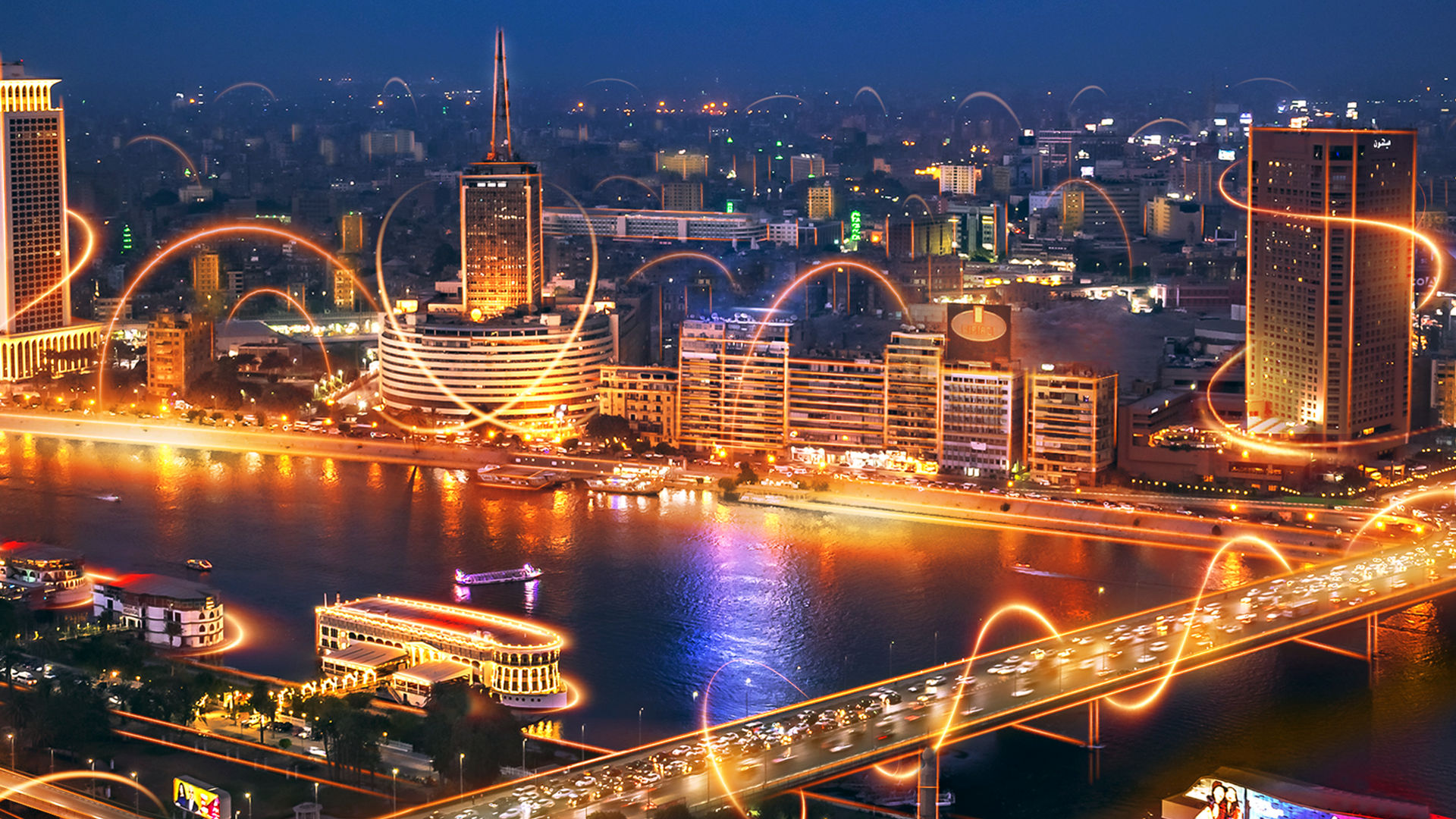 SikaVision digital products light streak in city roads, bridges, buildings