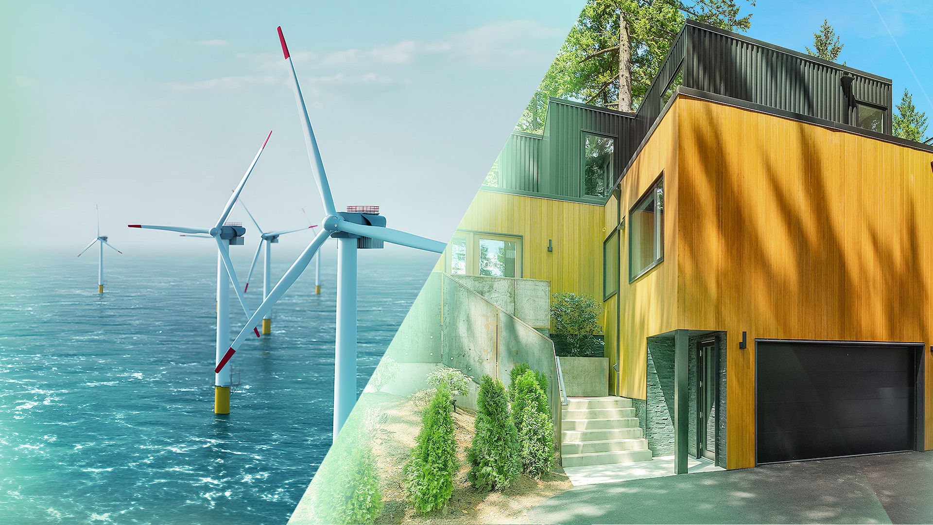 Modern Sustainable Home and Offshore Wind Turbines