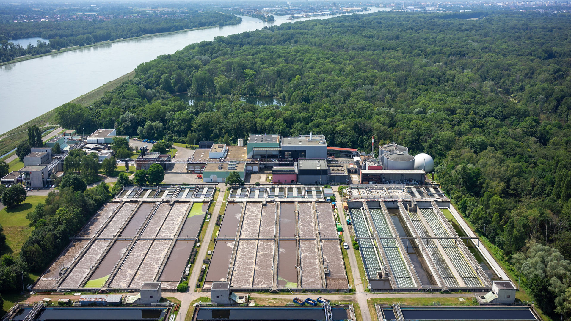 aerial photo of La wantzenau waste water treatment plant