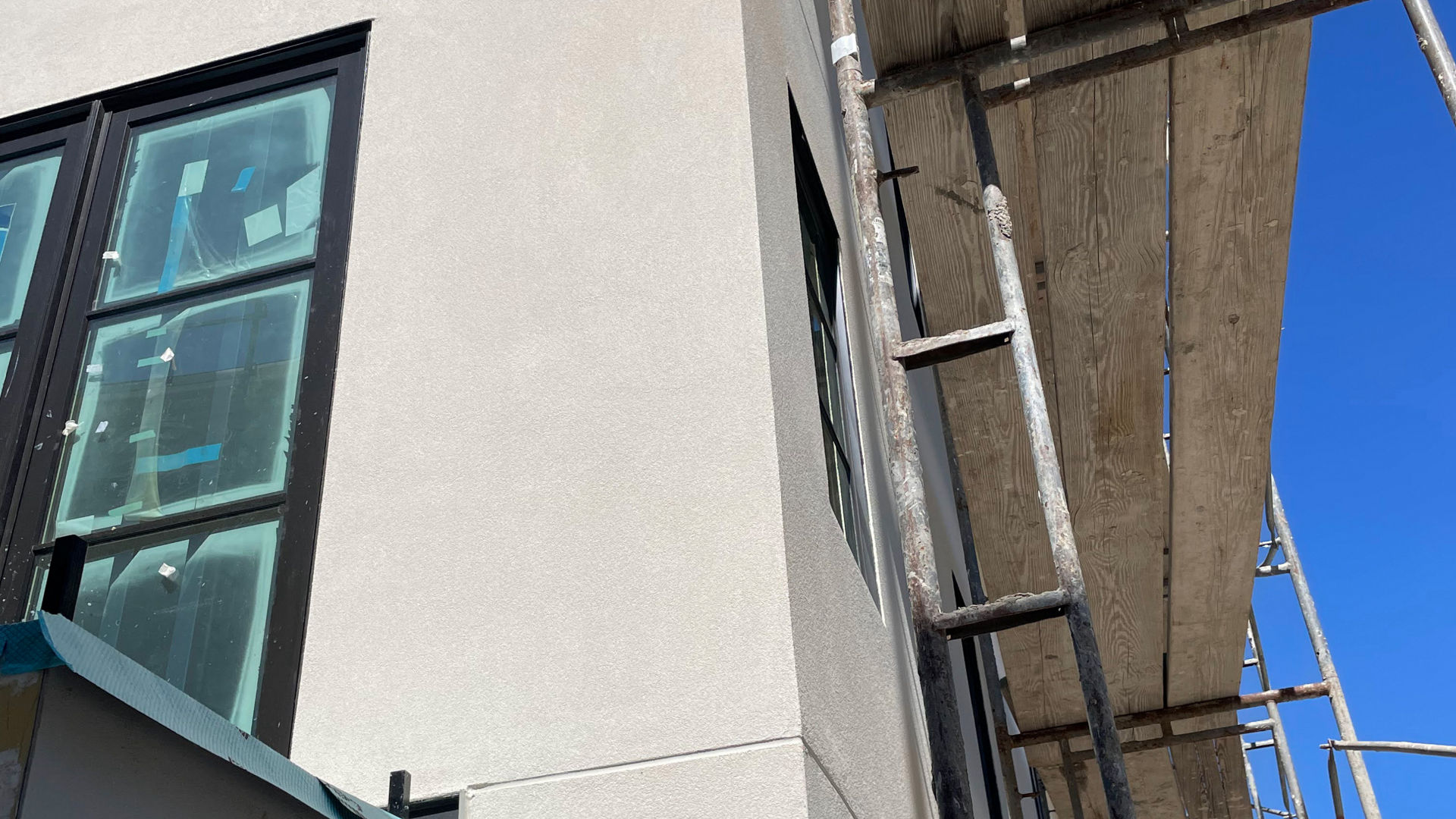 Building under construction with scaffolding