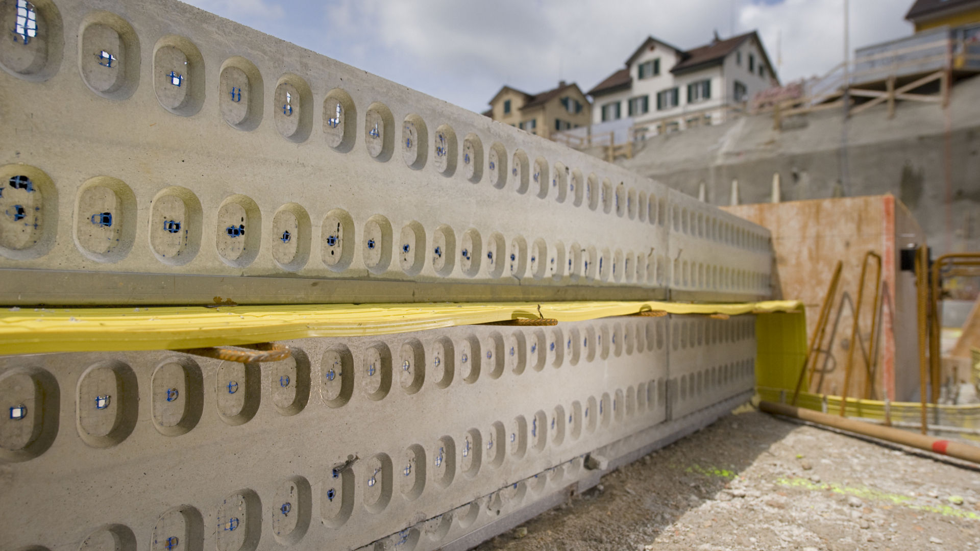 Concrete slabs with waterbar at construction site outdoors