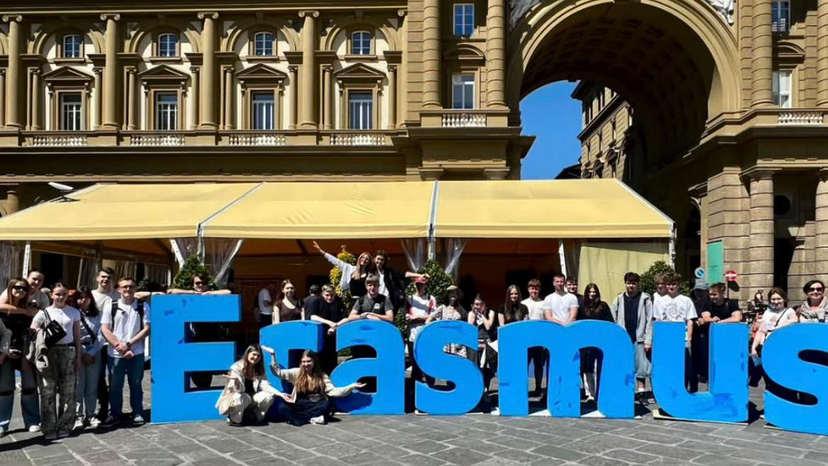 Group of Students with Erasmus Sign