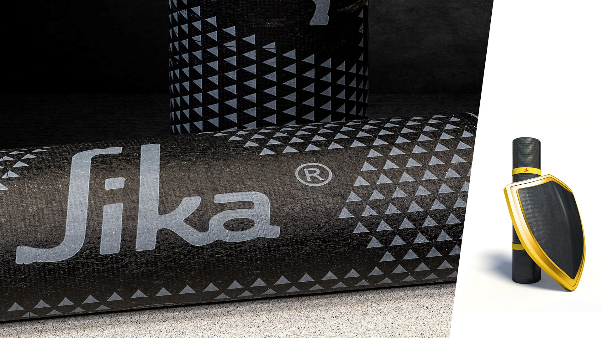 Sika waterproofing membrane roll with shield graphic