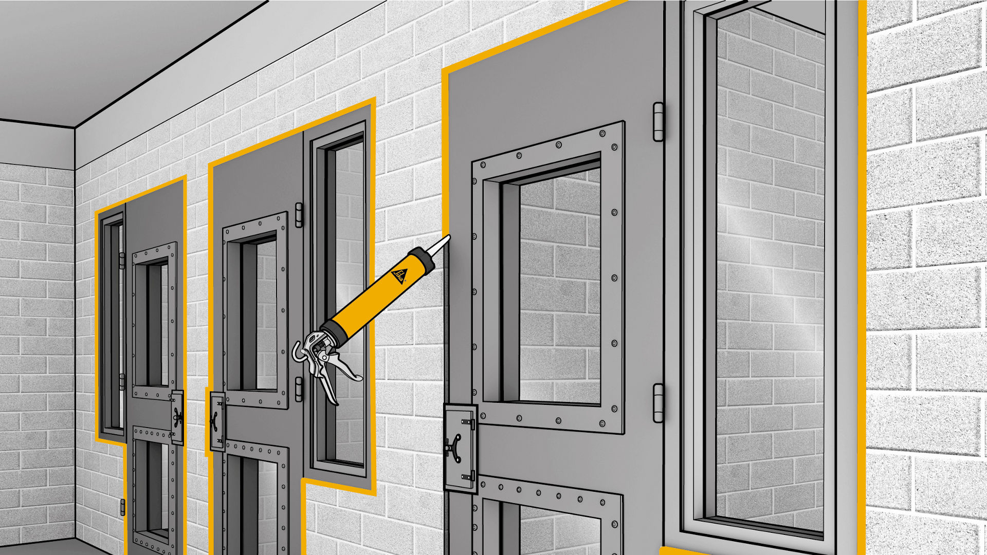 Drawing of sealant being applied to prison cells
