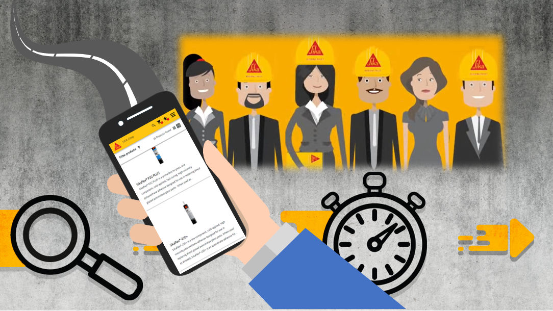 workers with an app graphic