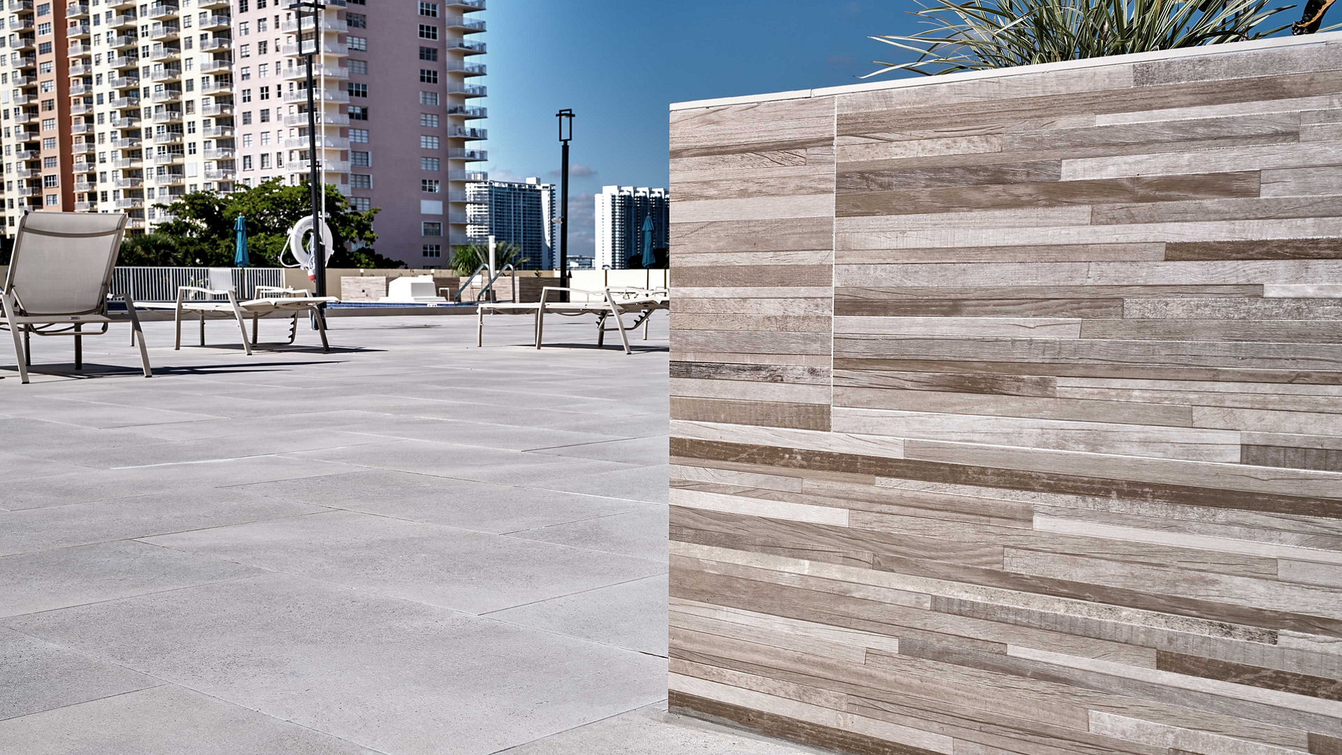 Tiled planter and recreation deck.