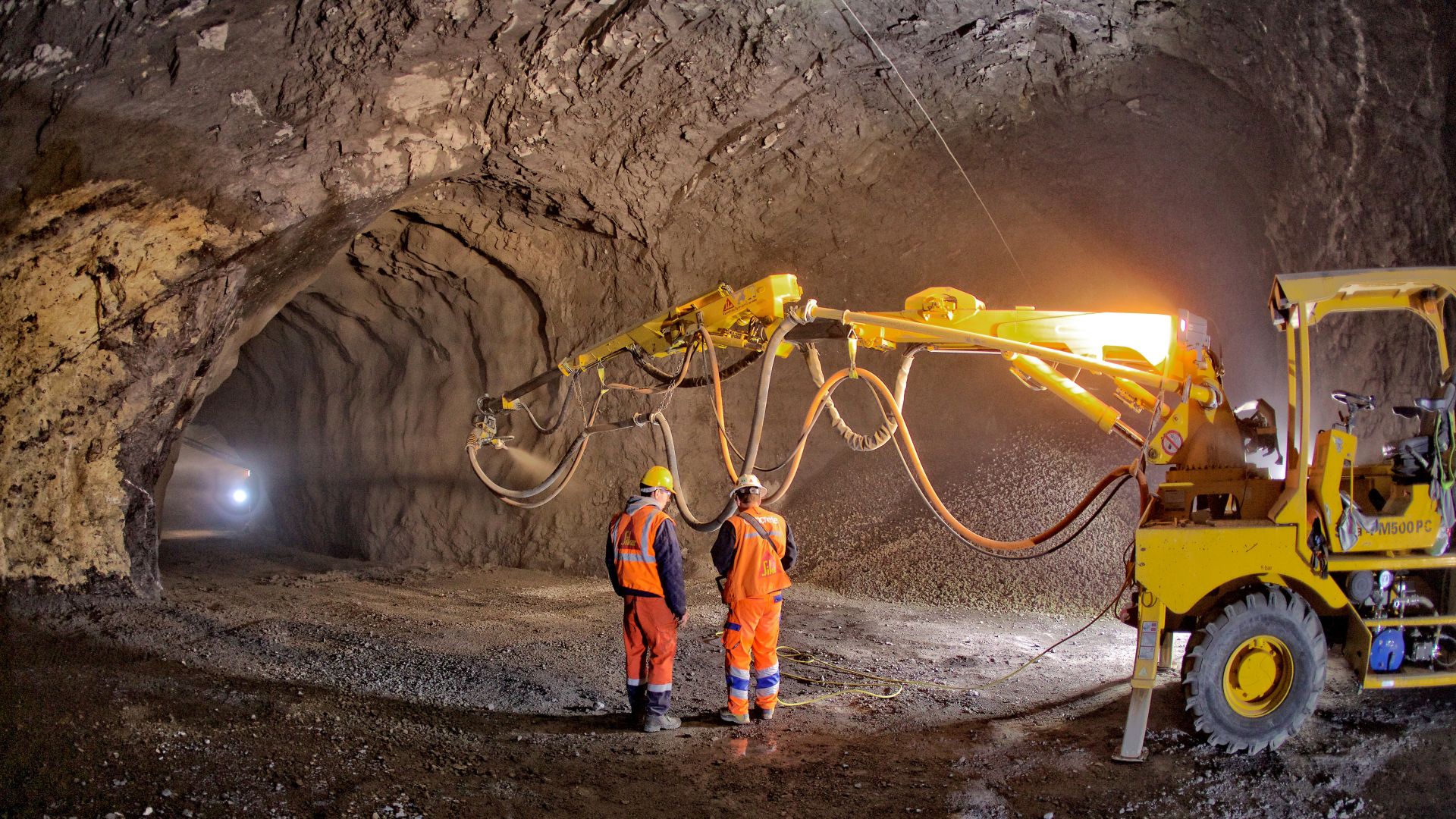 Shotcrete application inside of tunnel