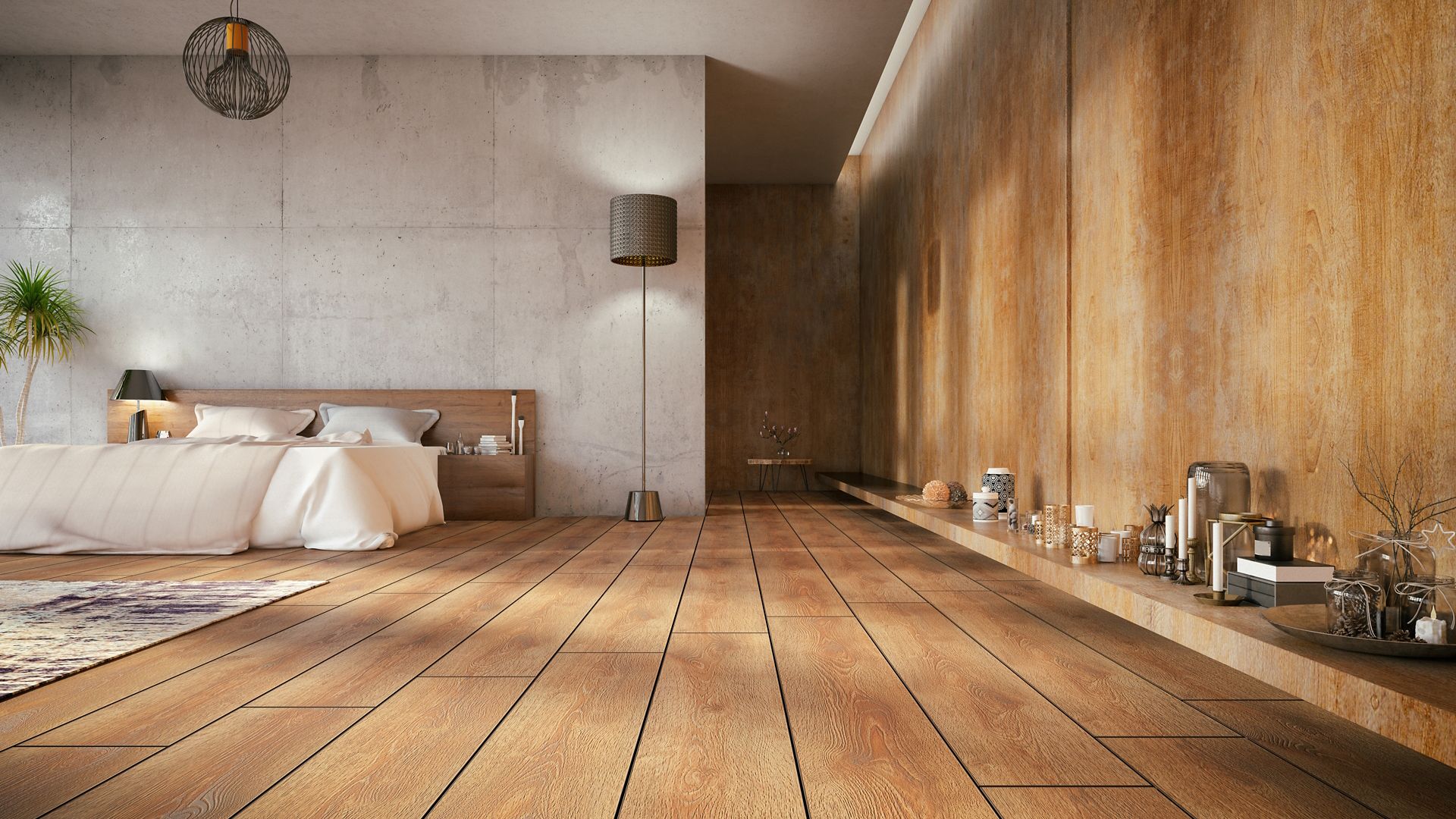 Wood floor in bedroom